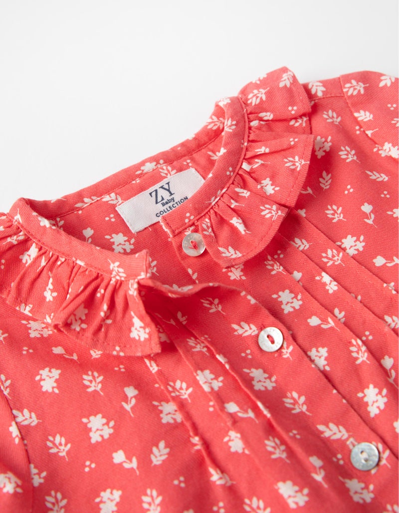 Floral Shirt for Baby Girls, Coral