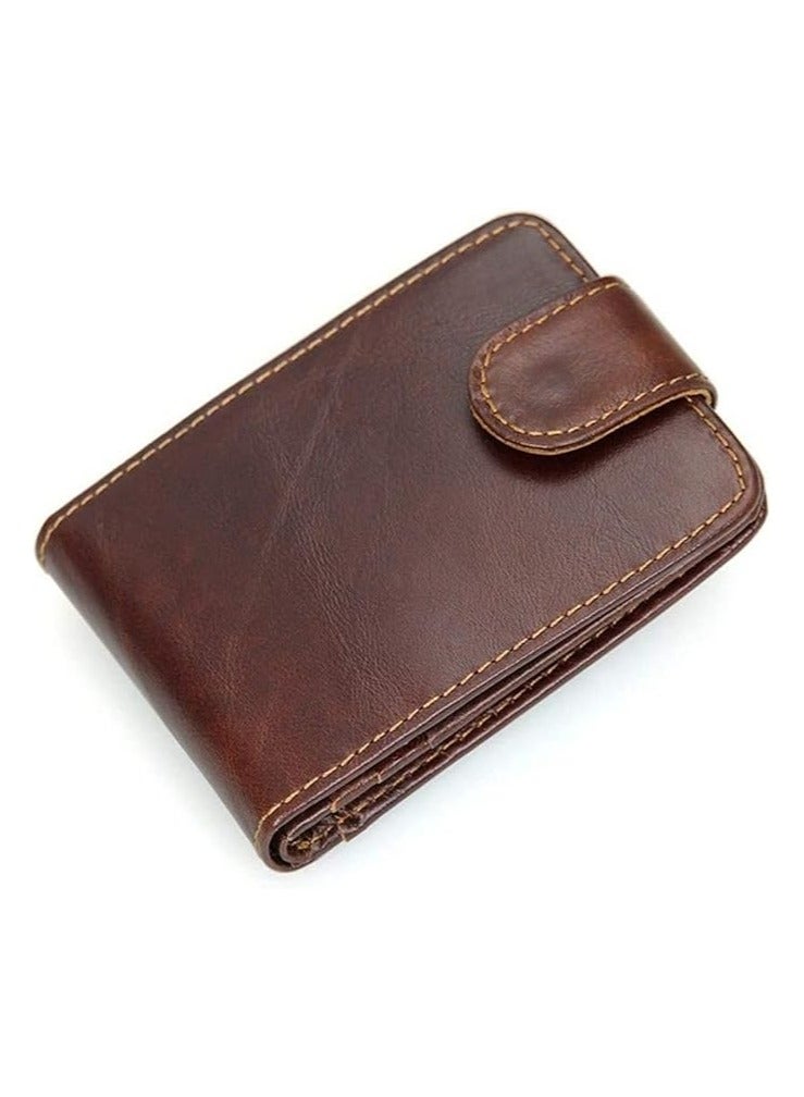 Men's Bifold Leather Wallet – Vintage Minimalist Leather Wallet with 12 Credit Card Slots