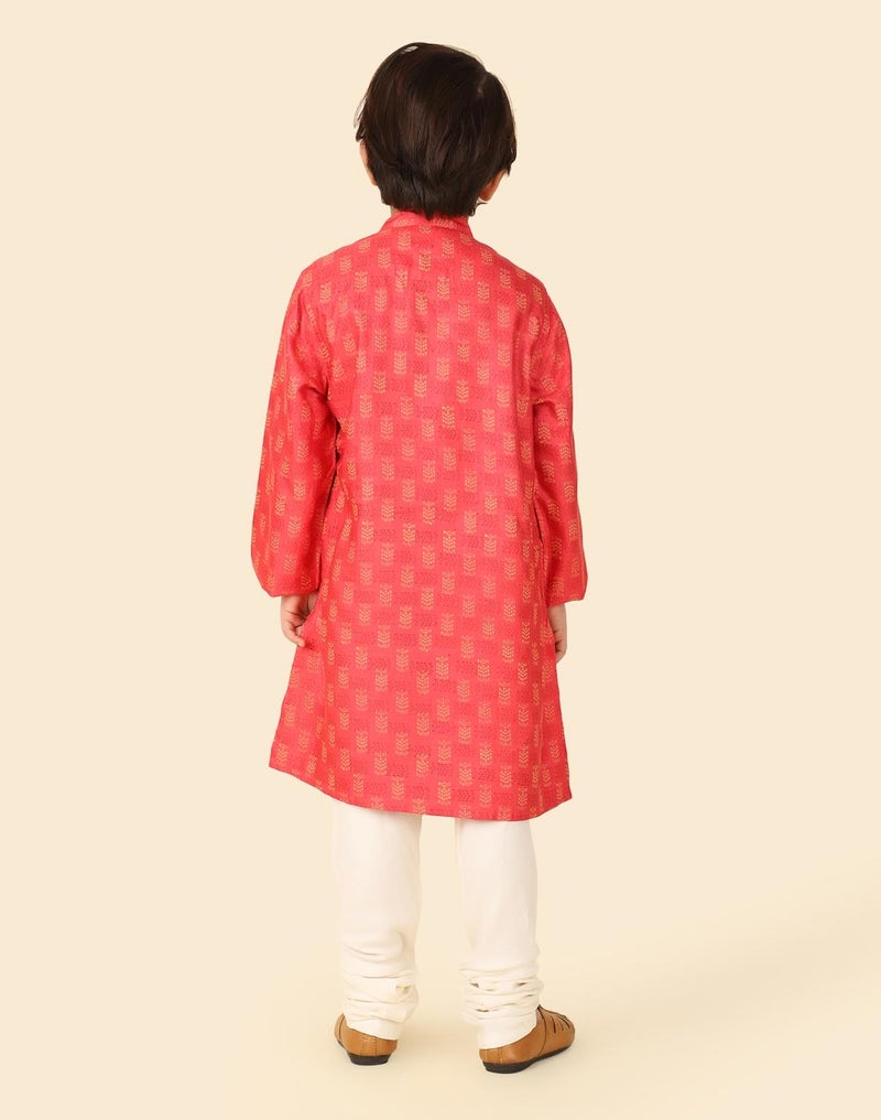 Pink Viscose Silk Hand Block Printed Long Kurta