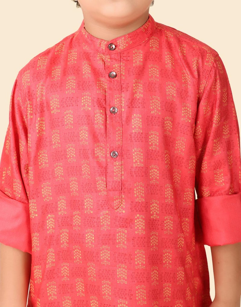 Pink Viscose Silk Hand Block Printed Long Kurta