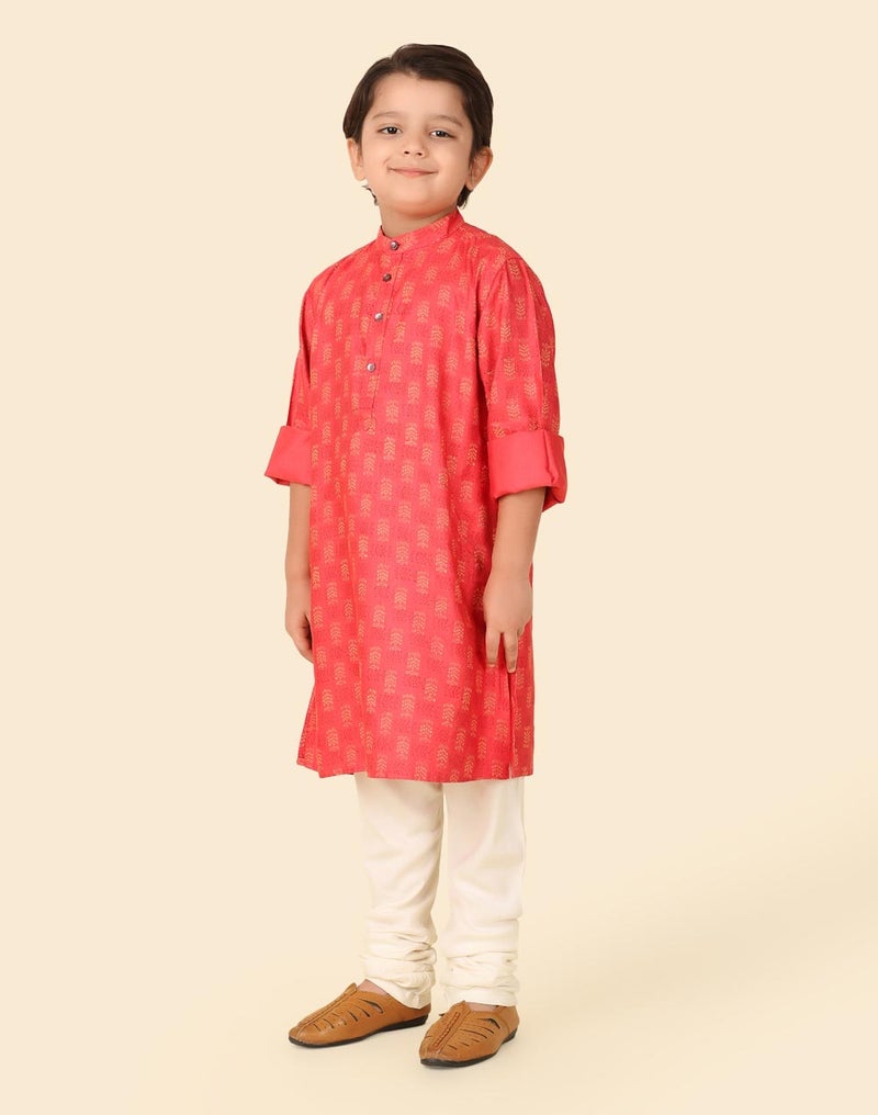 Pink Viscose Silk Hand Block Printed Long Kurta