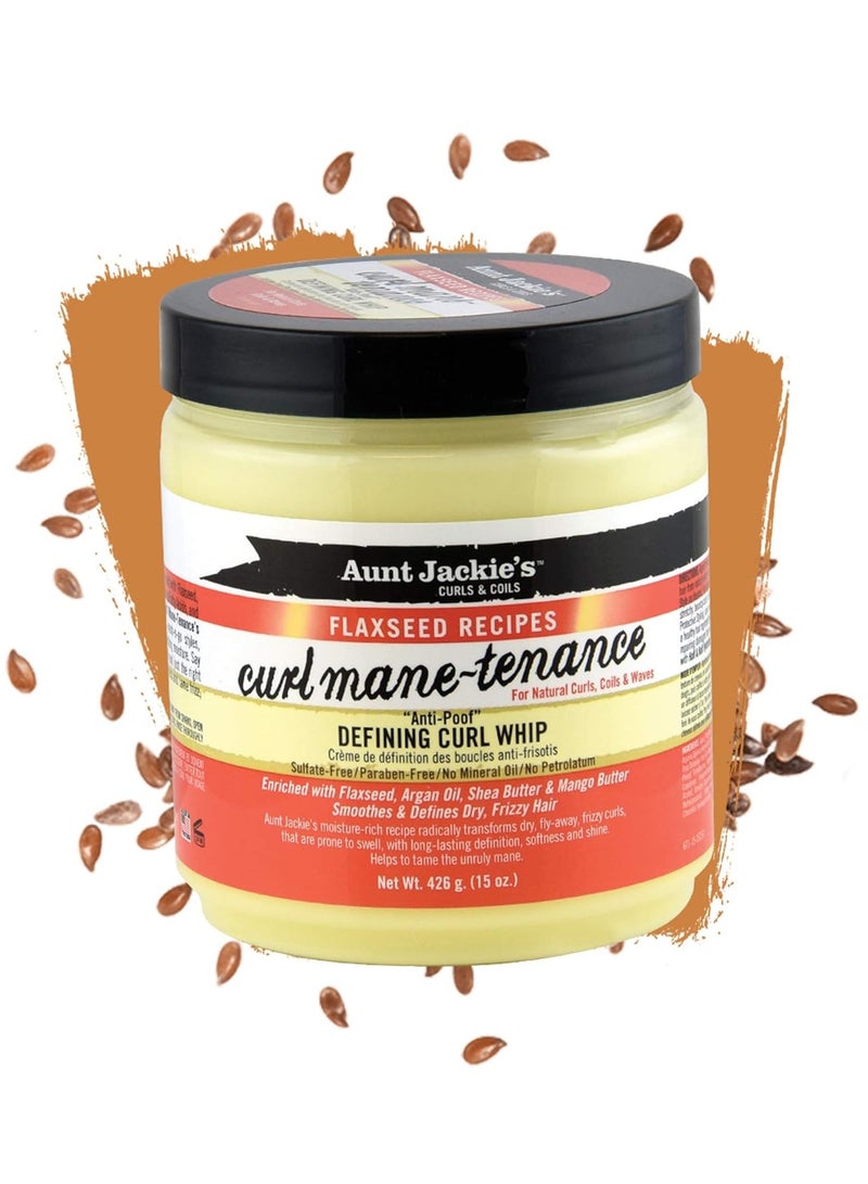 Aunt Jackie's Flaxseed Recipes Curl Mane-tenance, Lightwieght Anti-Poof Defining Curl Whip, Enriched with Flaxseed, Argan Oil and Shea Butter, Great for Dry and Frizzy Hair, 15 Oz Jar, Orange 426g