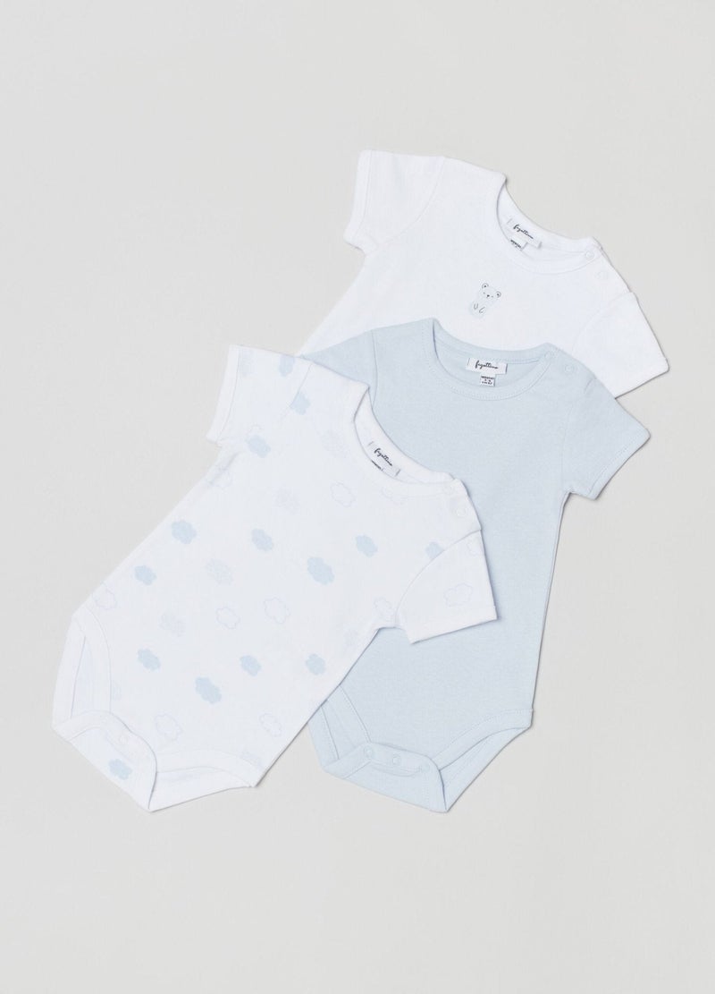 Ovs Three-Pack Cotton Bodysuits With Clouds Print