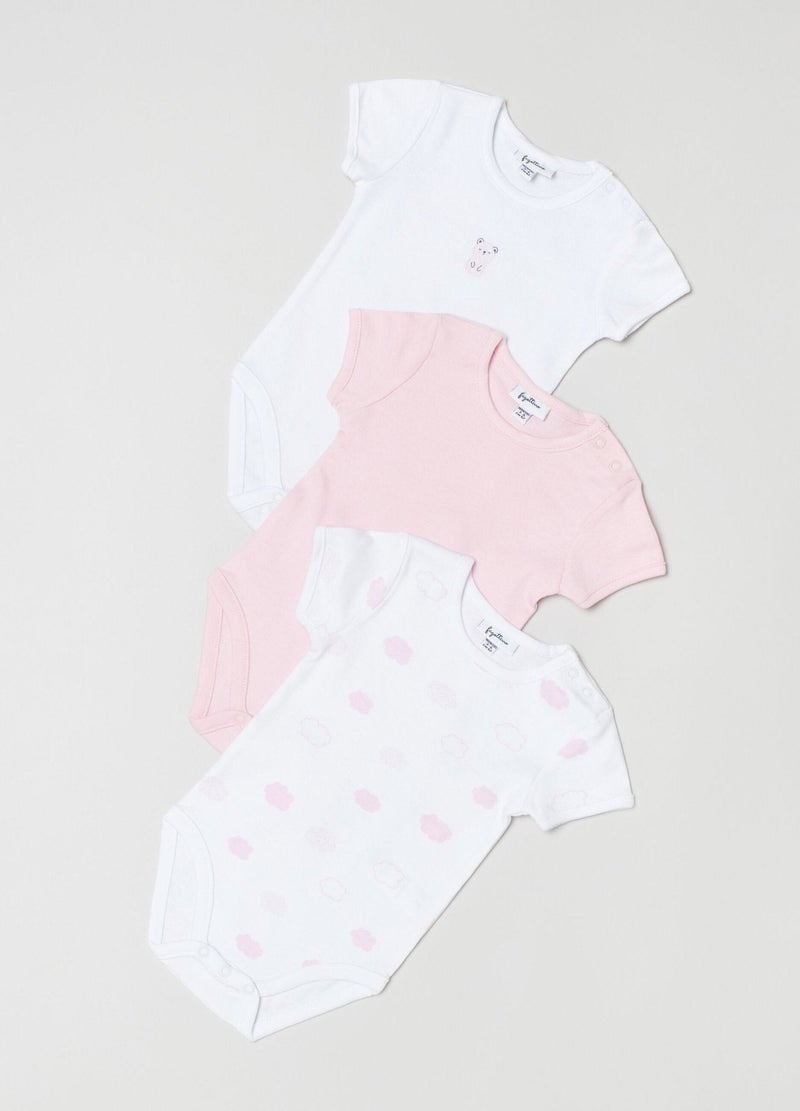 Ovs Three-Pack Cotton Bodysuits With Clouds Print