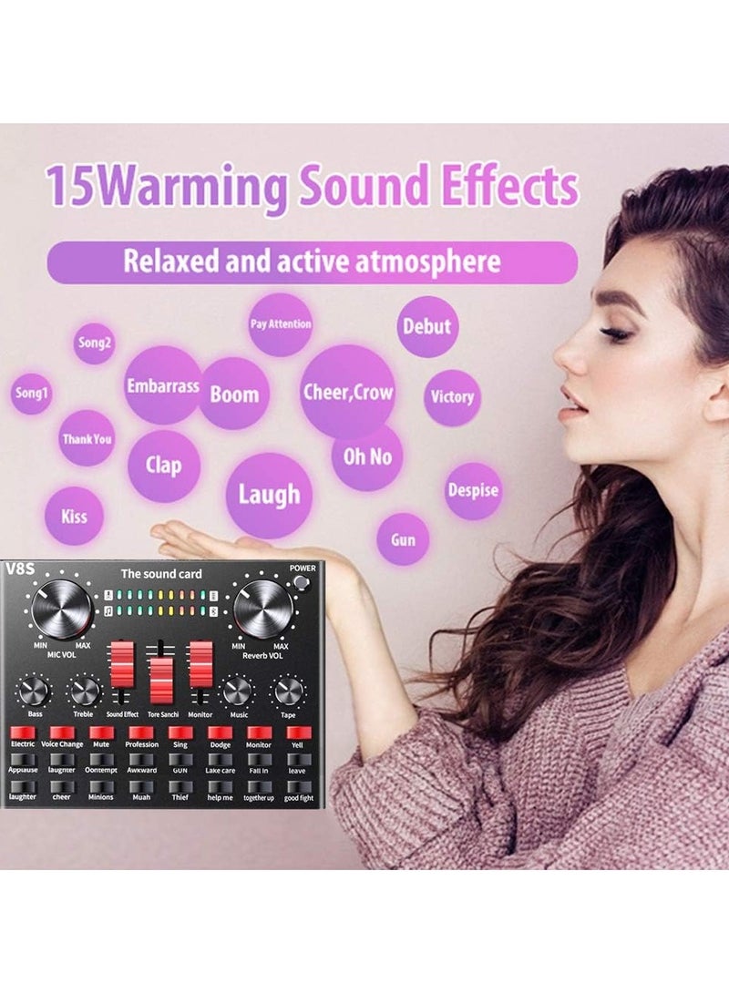 V8S Sound Card Upgraded BM-800A Condenser Microphone Set for Live Streaming Karaoke And Voice Recording Recording Sound Card, Voice Changer Device With Multiple Funny Sound Effect USB Audio Interface