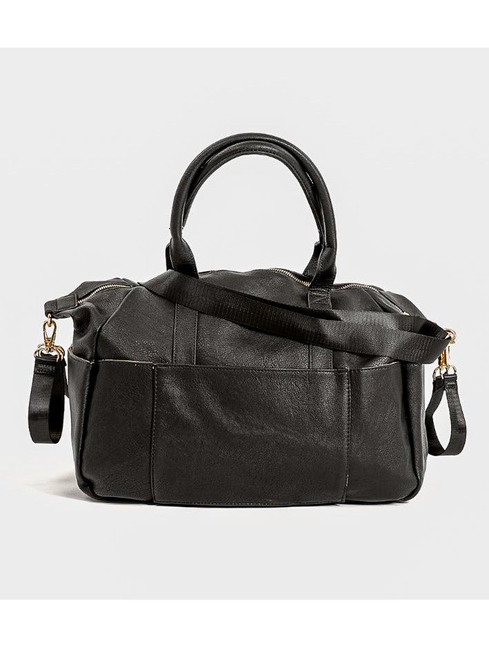 Bumble & Bird - Vegan Leather Satchel Diaper Bag - Black