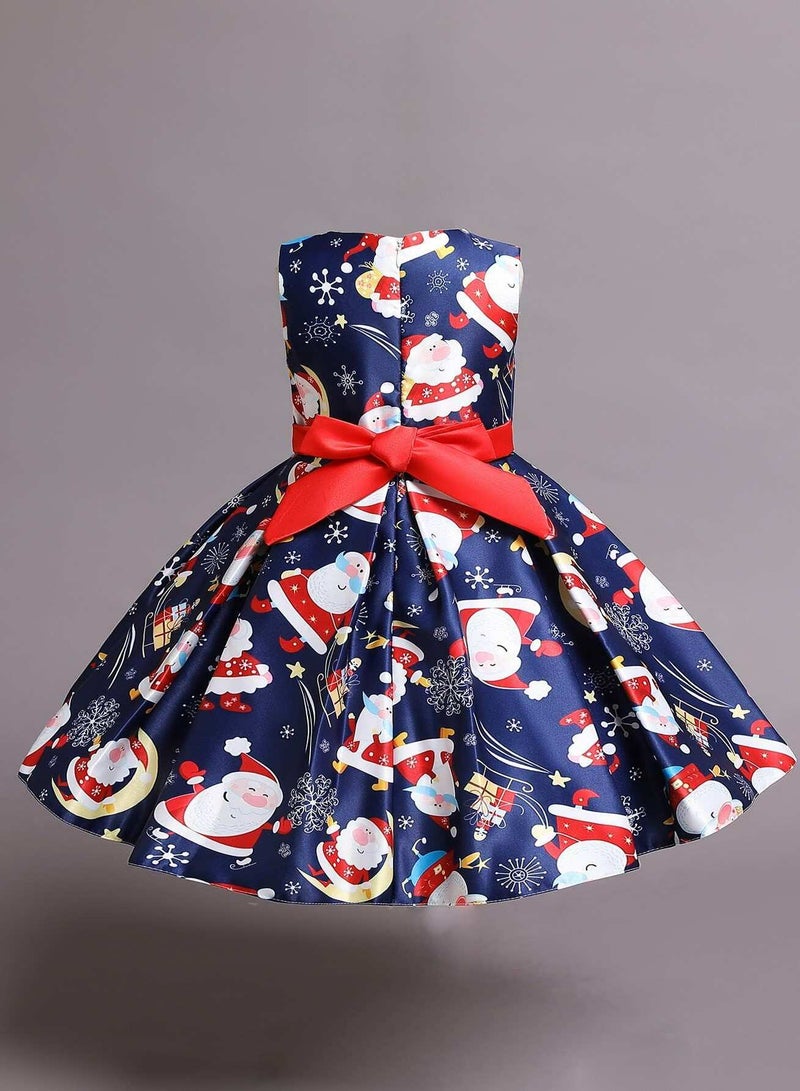 Toddler Girls Christmas Print Tie Back Gown Dress