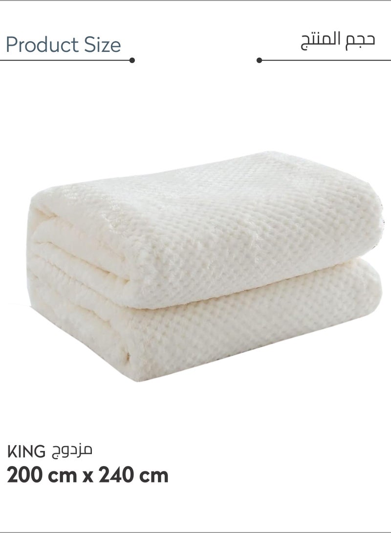 Soft Waffle Fleece Blanket King Size(200X240 CM) No Shed,No Pilling Plush Cozy Throw 300 GSM Lightweight Blanket For Bed, Couch , Chair , Sofa And Camping,White