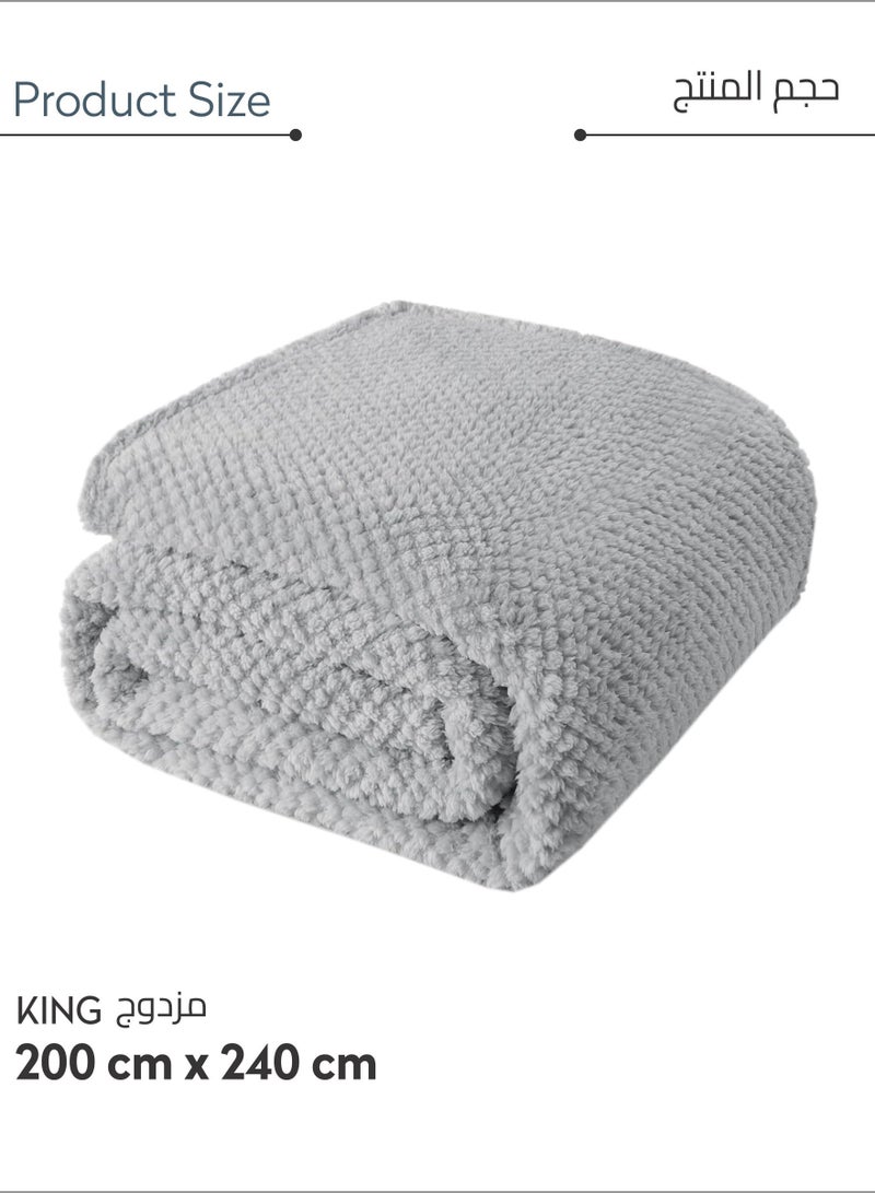 Soft Waffle Fleece Blanket King Size(200X240 CM) No Shed,No Pilling Plush Cozy Throw 300 GSM Lightweight Blanket For Bed, Couch , Chair , Sofa And Camping,Grey