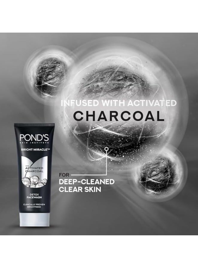 POND'S Bright Miracle Detox Facewash | 10X Power of Activated Charcoal| For Deep Cleaned Skin | Reveals Glow, Pollution Clear Face Wash, 100gm