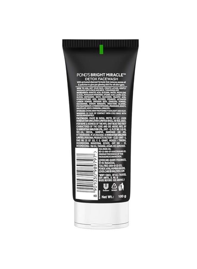 POND'S Bright Miracle Detox Facewash | 10X Power of Activated Charcoal| For Deep Cleaned Skin | Reveals Glow, Pollution Clear Face Wash, 100gm