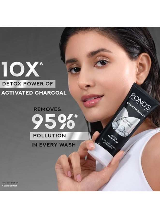 POND'S Bright Miracle Detox Facewash | 10X Power of Activated Charcoal| For Deep Cleaned Skin | Reveals Glow, Pollution Clear Face Wash, 100gm