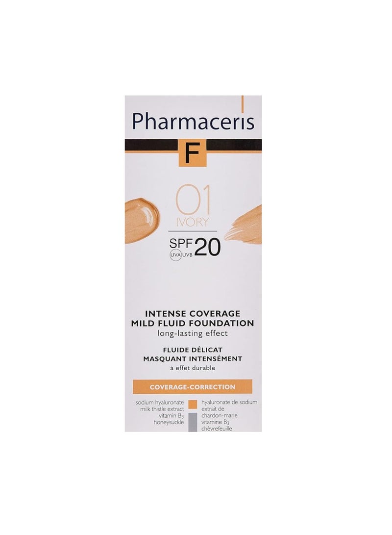 PHARMACERIS INENSE COVERAGE MILD FOUNDATION FLUID 01 IVORY SPF 20 30 ML