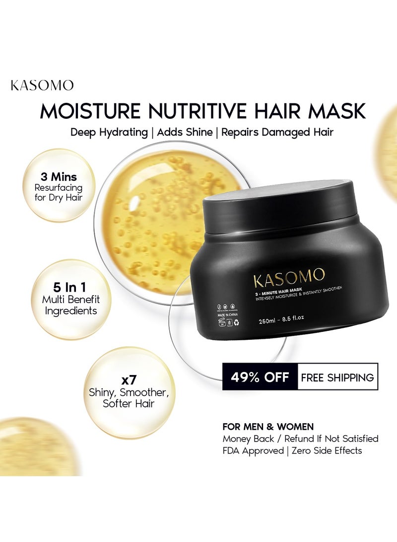 KASOMO Anti-Dandruff Shampoo 250 ml & Hair Dry Repair Mask 250ml, Deeply Moisturizing Nourishing Hair Stronger, Thicker and Healthier with Natural Ingredients