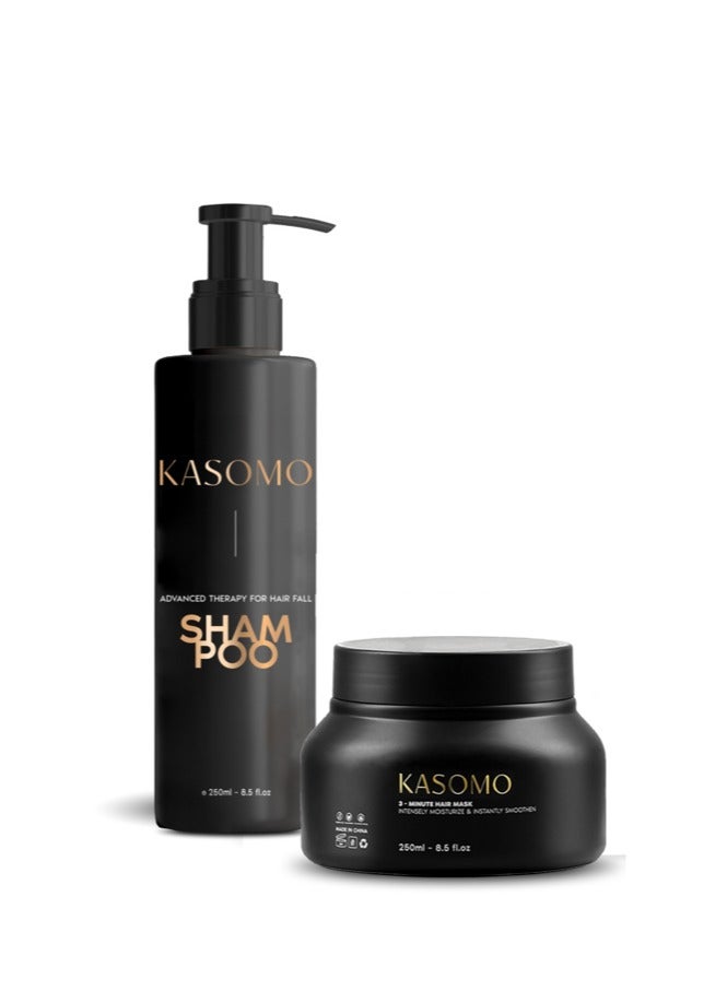 KASOMO Anti-Dandruff Shampoo 250 ml & Hair Dry Repair Mask 250ml, Deeply Moisturizing Nourishing Hair Stronger, Thicker and Healthier with Natural Ingredients