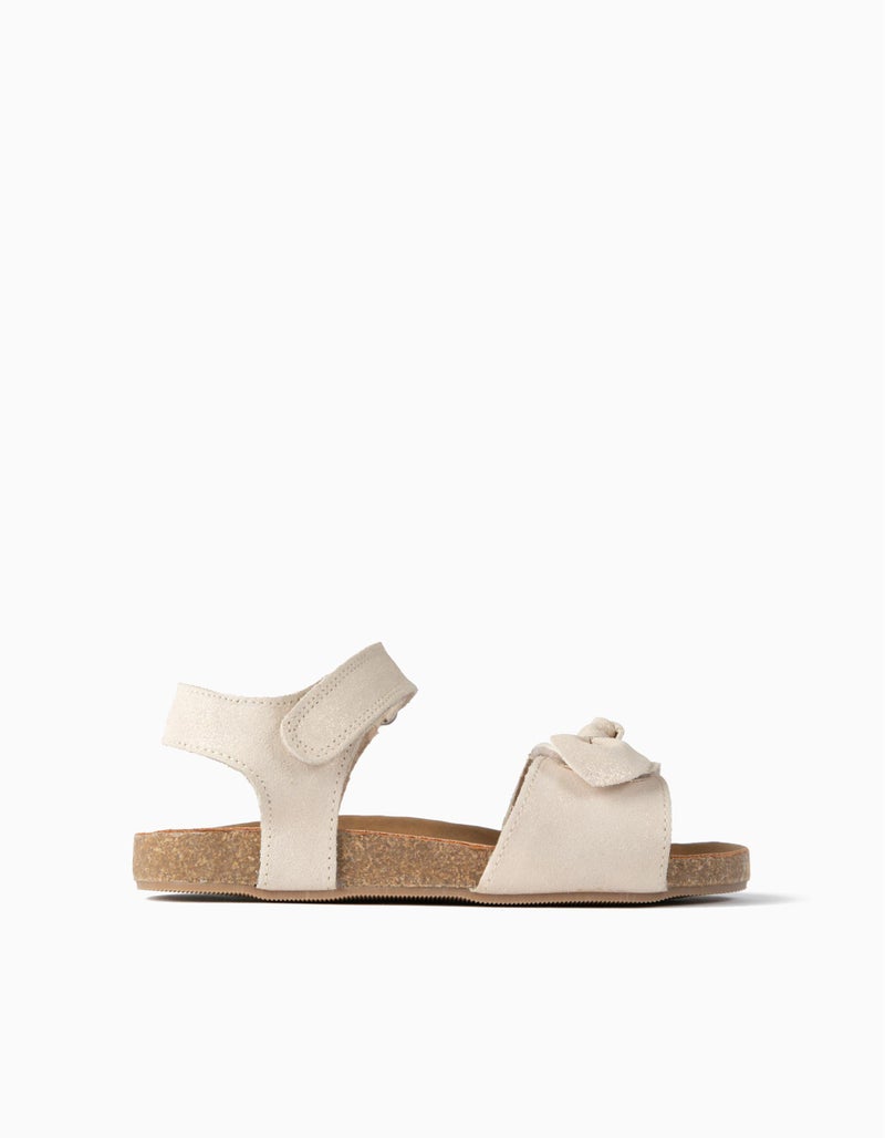 Suede Sandals with Bow for Girls, Beige