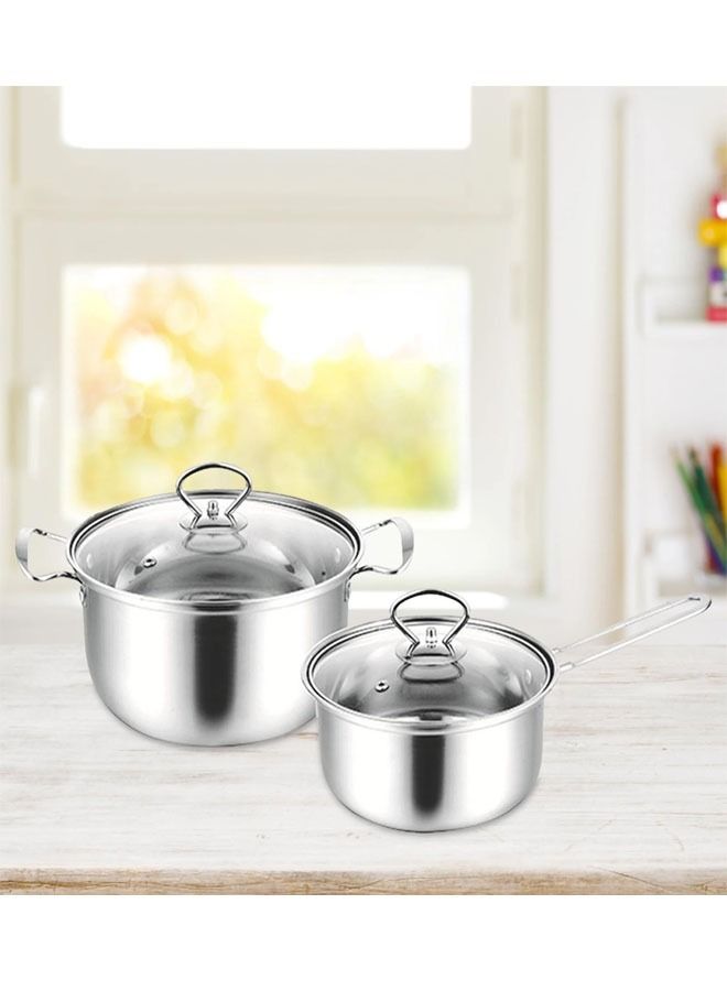 Set of 4 Cookware Set Stainless Steel Soup Pots and Single Hand Milk pot with Tempered Glass Lid