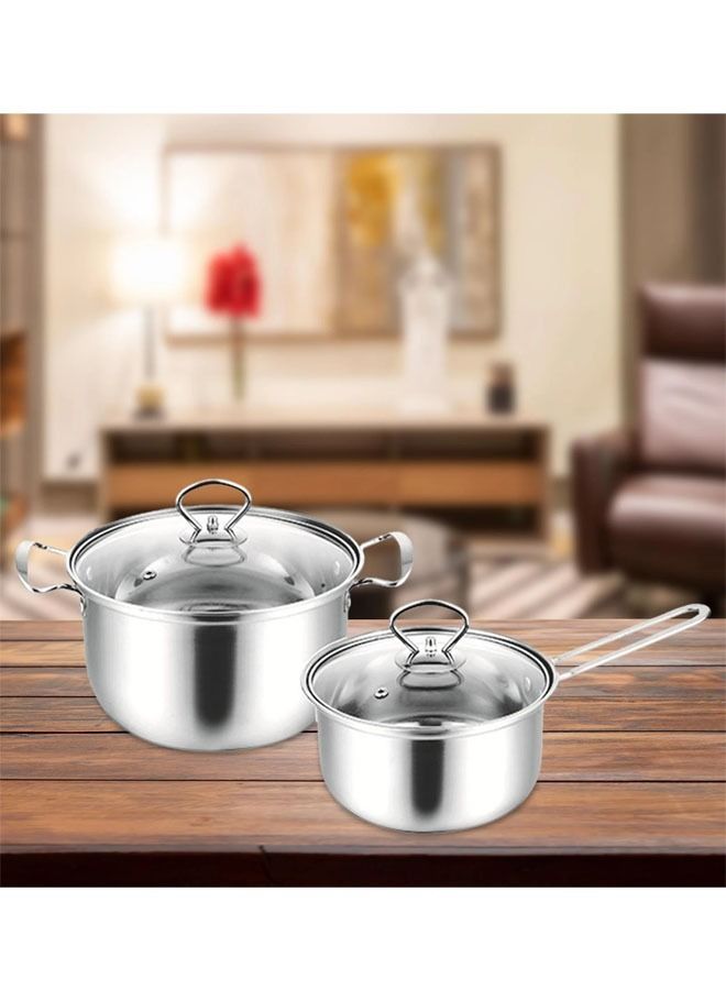 Set of 4 Cookware Set Stainless Steel Soup Pots and Single Hand Milk pot with Tempered Glass Lid