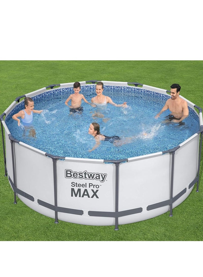 Bestway Steel Pro MAX Frame Pool Set with Filter Pump, Diameter 366 x 100 cm, Light Grey, Round