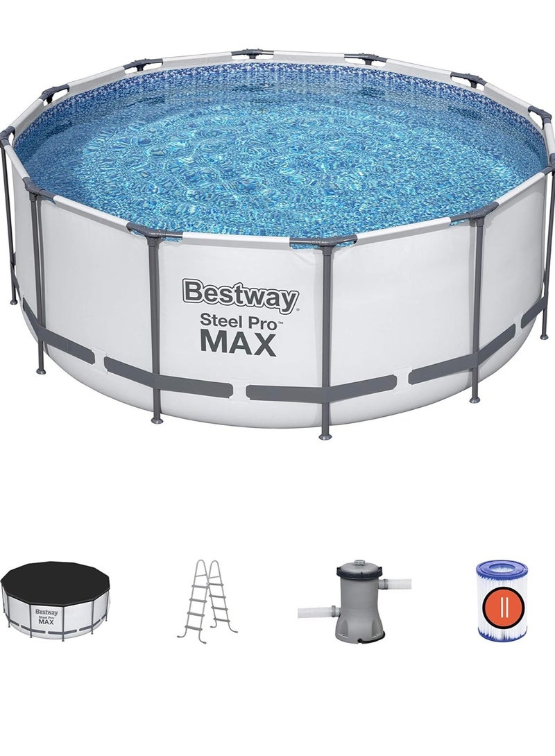 Bestway Steel Pro MAX Frame Pool Set with Filter Pump, Diameter 366 x 100 cm, Light Grey, Round