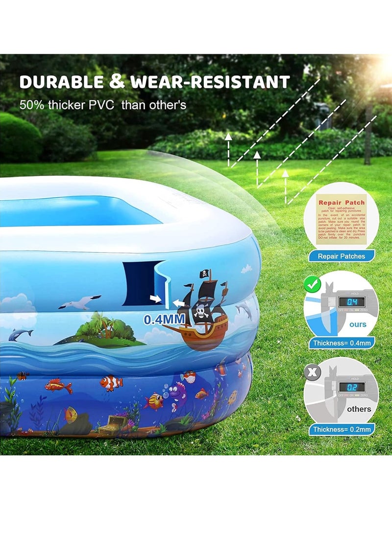 Inflatable Swimming Pool Kiddie Pool Large Size Blow Up Swimming Pool for Family Adults Kids Toddler Giant Rectangle Lounge With Pump include for Indoor Outdoor Backyard Ground  (130 X 90 X 40CM)