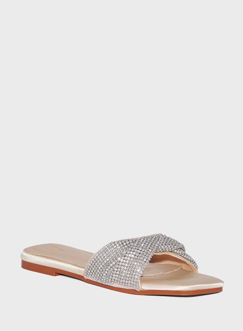 Twisted  Pattern Diamante Flat Sandal