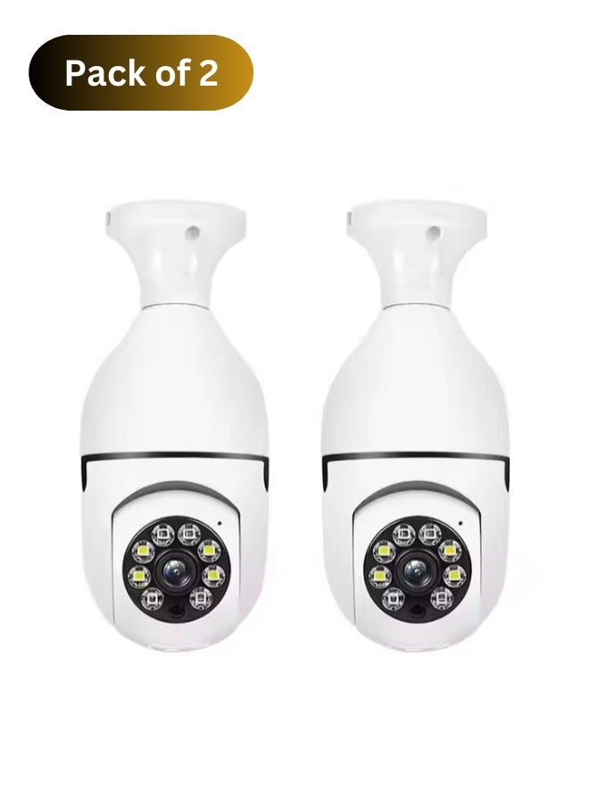 (Pack of 2)1080p 4mp Color Night Vision Two-Way Audio 360 Degree Ip Network Surveil Wireless Home Security Cctv Wifi Bulb Camera Wireless Light and provide 360°Panoramic Security Outdoor Surveillance