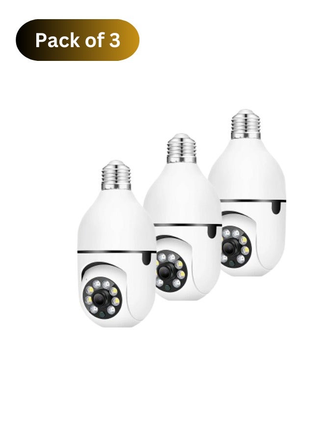 (Pack of 3) Wifi Surveillance Light Bulb Camera Full Color Night Vision Automatic Human Tracking Zoom Indoor Security Monitor