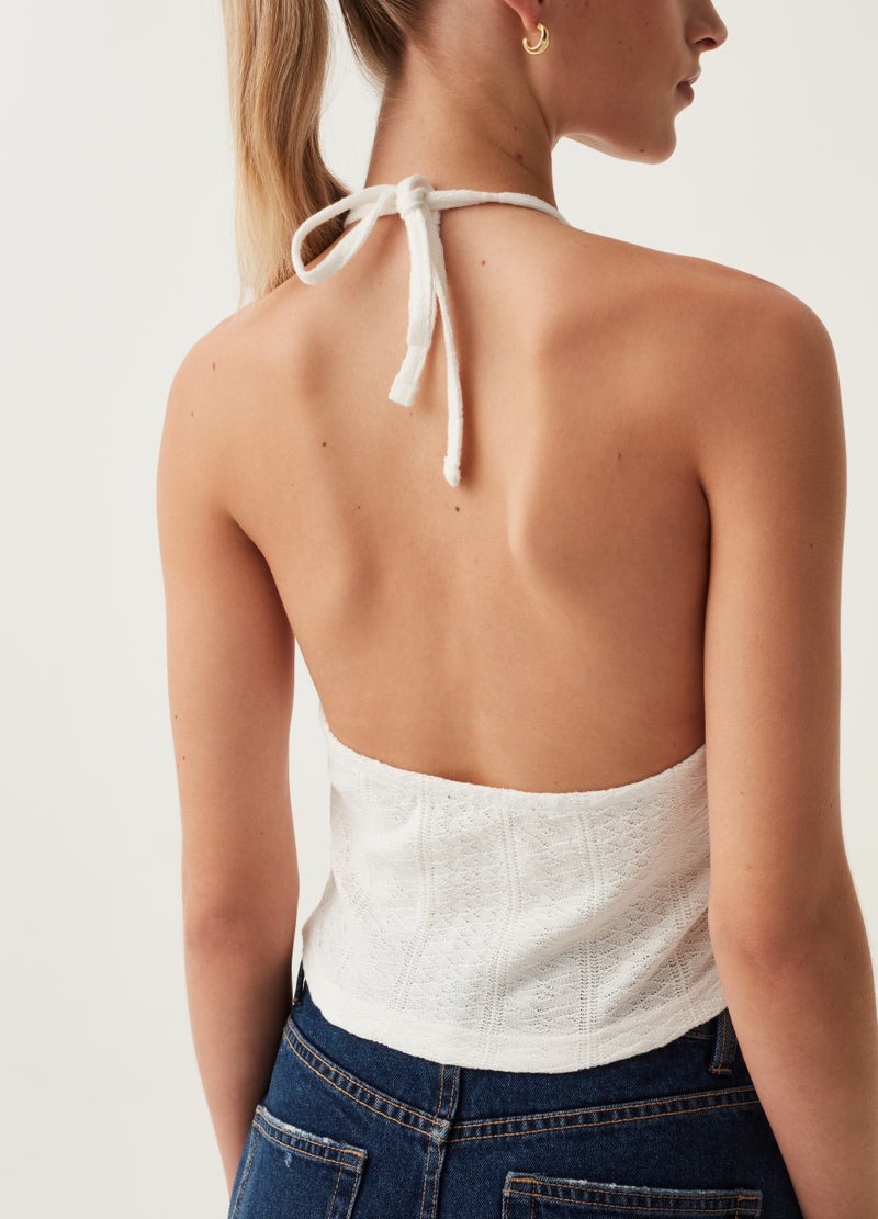 Ovs Halterneck Crop Top In Crêpe