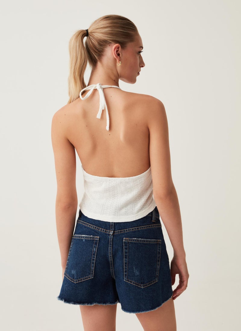 Ovs Halterneck Crop Top In Crêpe