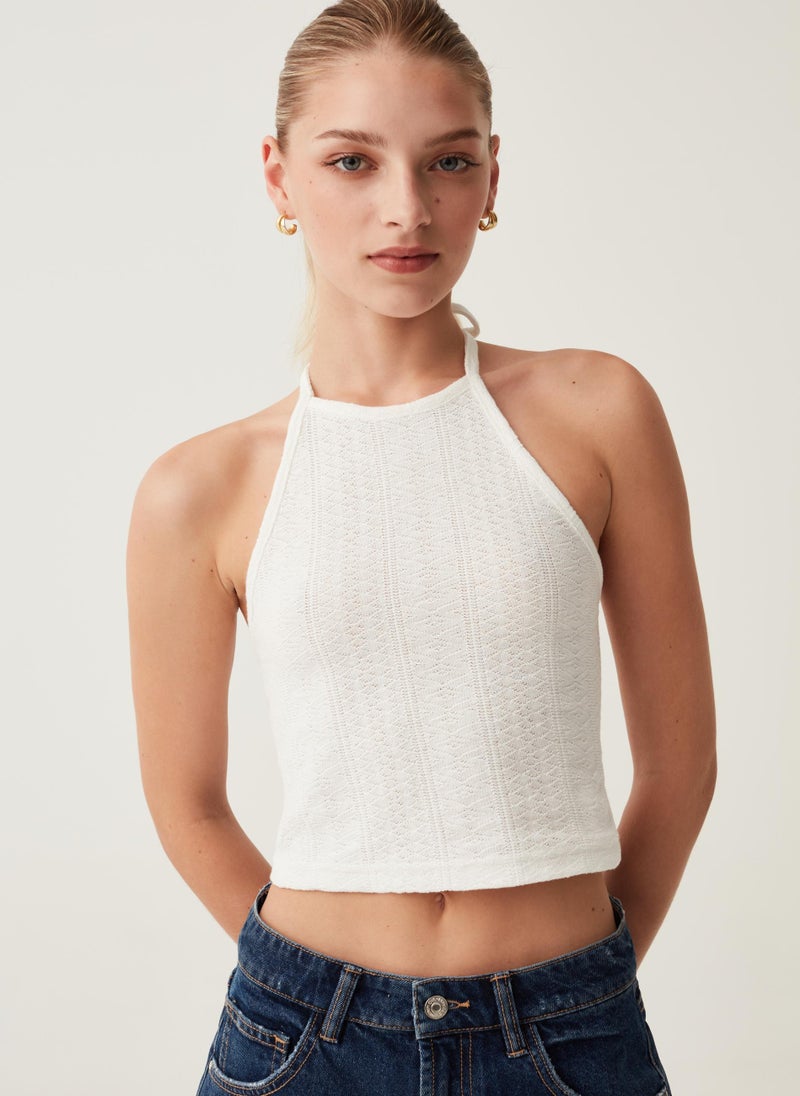 Ovs Halterneck Crop Top In Crêpe