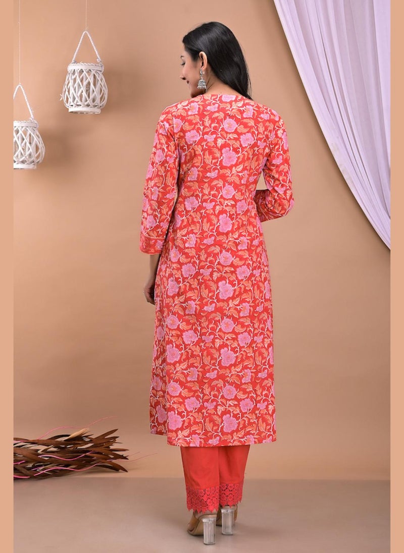 Hot Coral Kurta Dupatta Pants Set