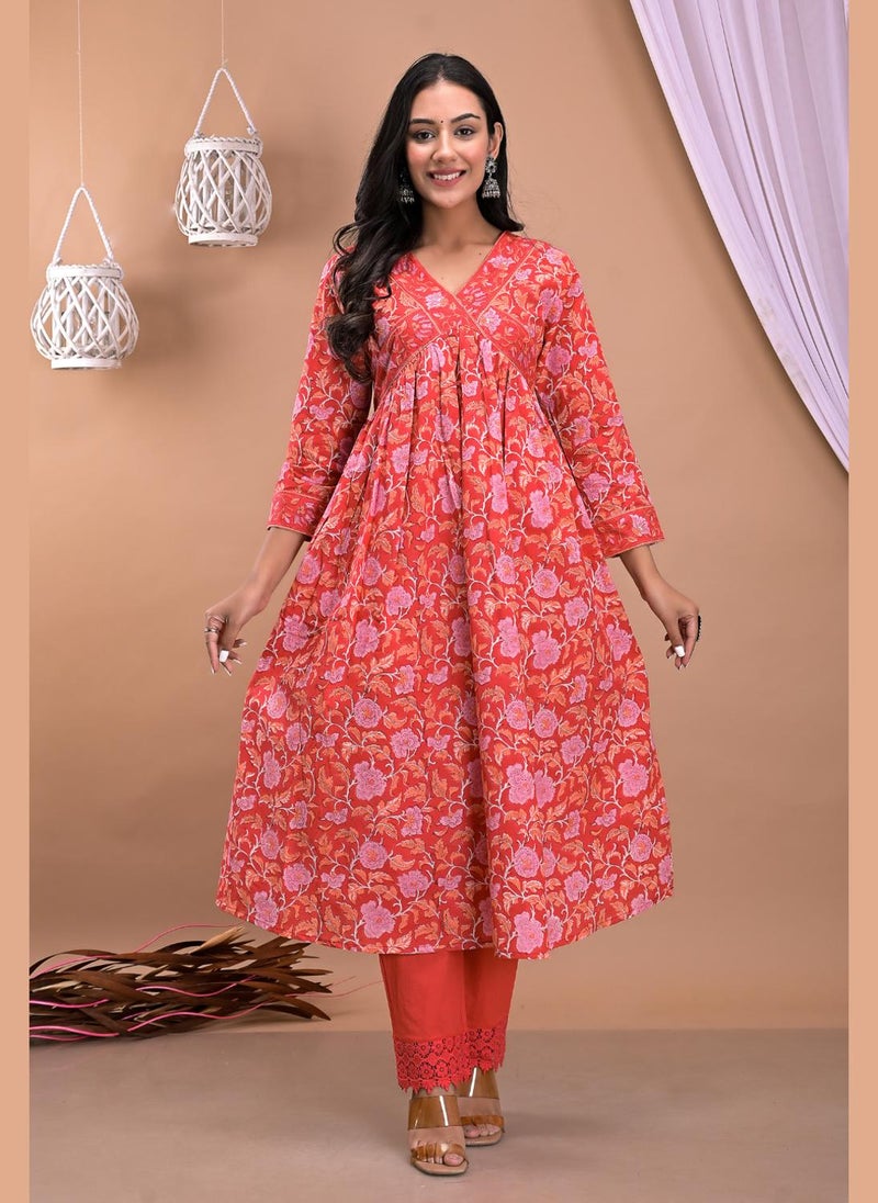 Hot Coral Kurta Dupatta Pants Set