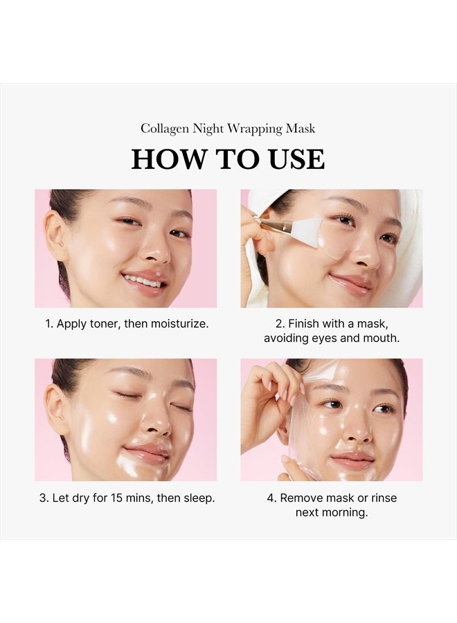 Collagen Overnight Wrapping Peel Off Facial Mask Pack - Elasticity & Hydration Care, Reduces Sagging & Dullness - Hydrolyzed Collagen For Glowing Skin - Korean Skin Care, 2.53 fl.oz