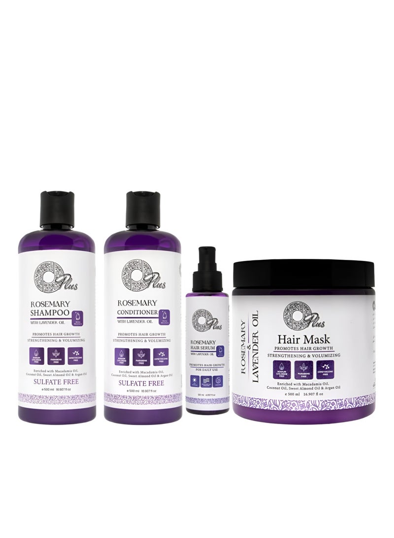 OPlus Lavender & Rosemary Hair Care Set – Conditioner, Shampoo, Serum & Mask – 4-Piece Set for Growth, Strength, and Volume