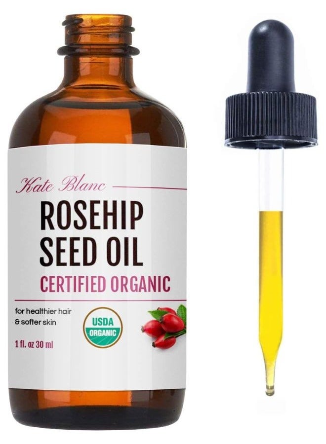 Rosehip Oil (1oz) by USDA Certified Organic, 100% Pure, Cold Pressed, Unrefined. Reduce Acne Scars