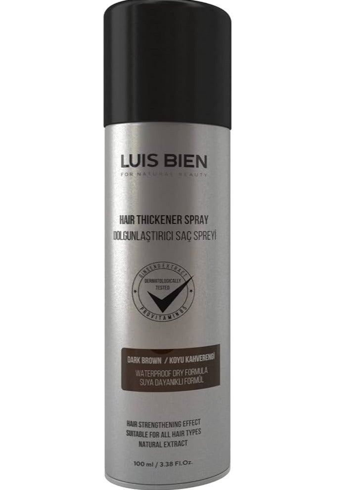 Luis Bien Hair Thickening Spray Hair Fiber for Men Women Hair Building Fibers  Full and Thick Hair Instantly Undetectable Water Resistant Formula Hair Fiber (dark brown)  100 ML