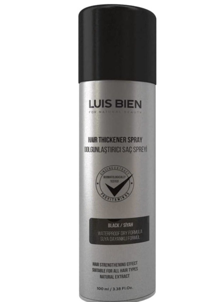 Luis Bien Hair Thickening Spray Hair Fiber for Men Women Hair Building Fibers  Full and Thick Hair Instantly Undetectable Water Resistant Formula Hair Fiber (black)  100 ML