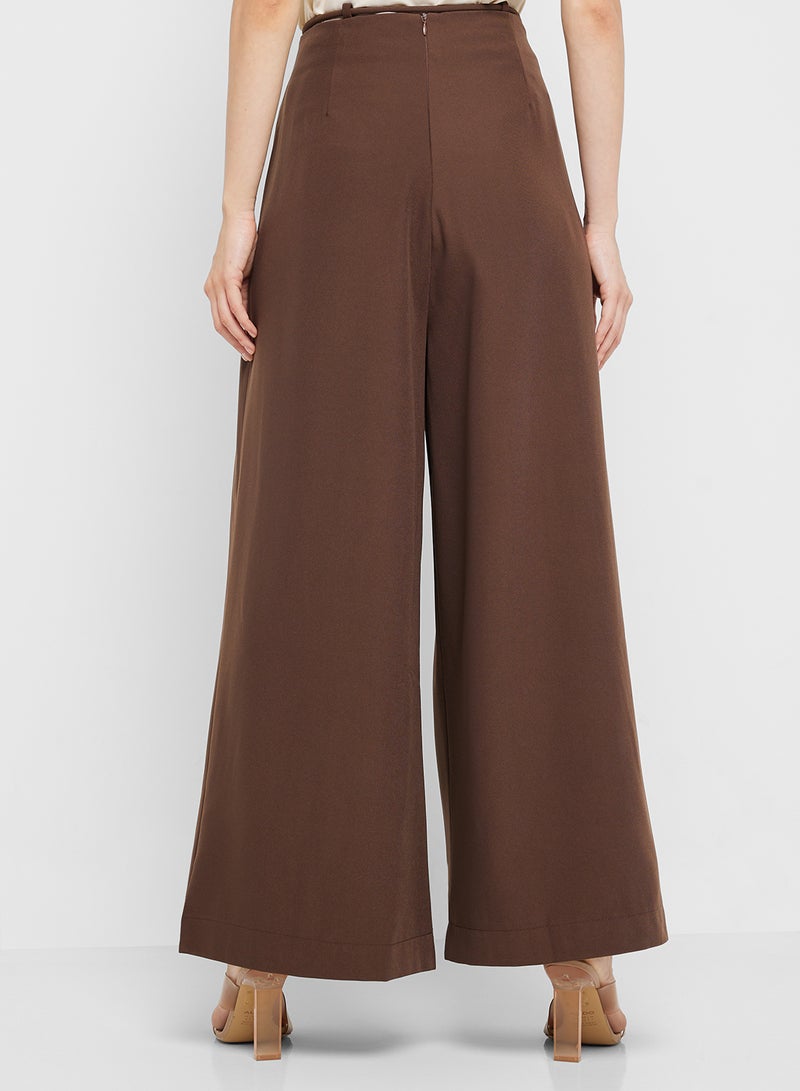 Wide Leg Pants With Waist Tie Detail