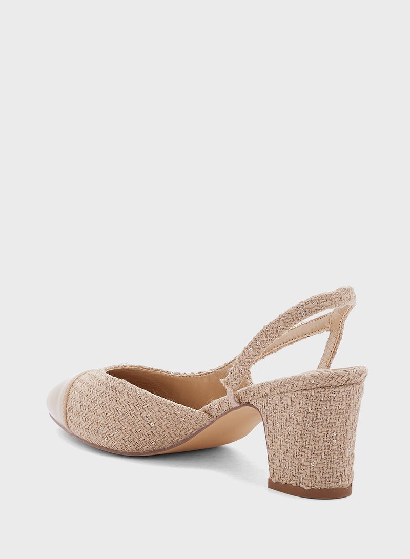 Block Heel Sling Back Pump