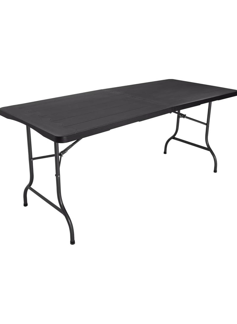 Heavy Duty Multipurpose Camping Table Portable Folding Table Picnic Dining table Centerfold Ideal for Crafts Outdoor Events Lightweight and Durable Table with Carry Handle (180x70x74cm) Black