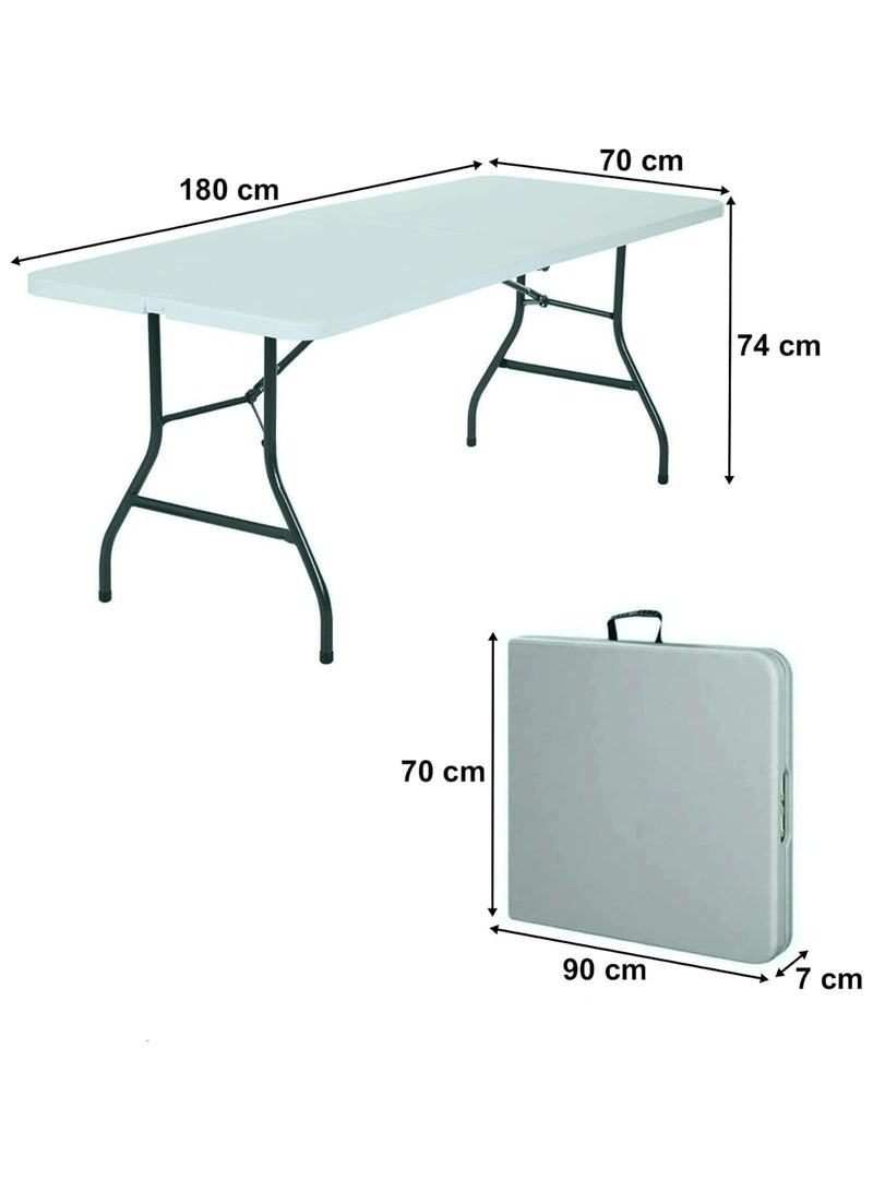 Heavy Duty Multipurpose Camping Table Portable Folding Table Picnic Dining table Centerfold Ideal for Crafts Outdoor Events Lightweight and Durable Table with Carry Handle (180x70x74cm) Black