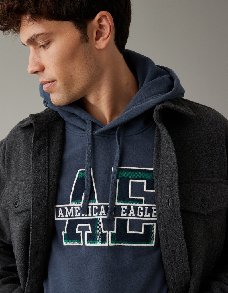 Plaid Applique Graphic Hoodie