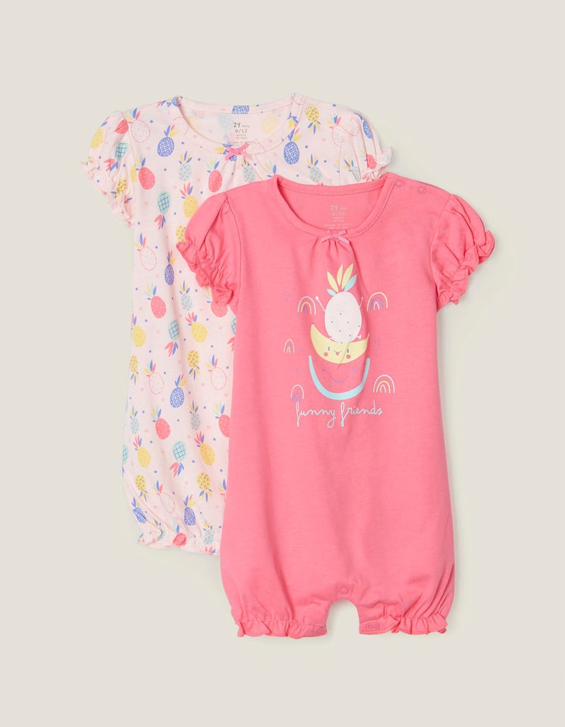 2 Rompers for Baby Girls 'Funny Friends', Multicolour