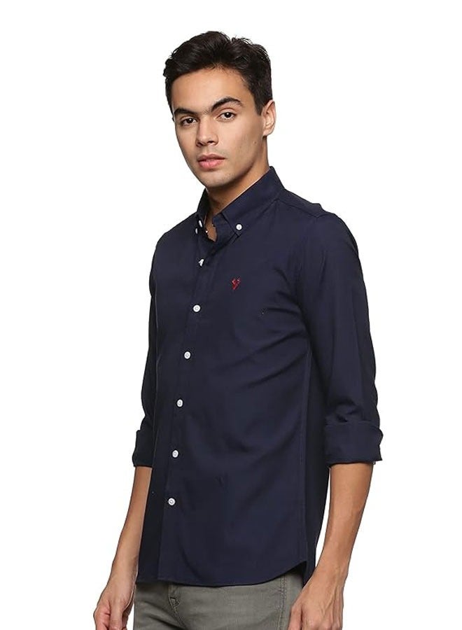 U.S. ELK Men's Button Down Shirt | Casual Slim Fit, Long Sleeve Oxford Shirts For Men | Smart Fit Cuff - Navy Blue