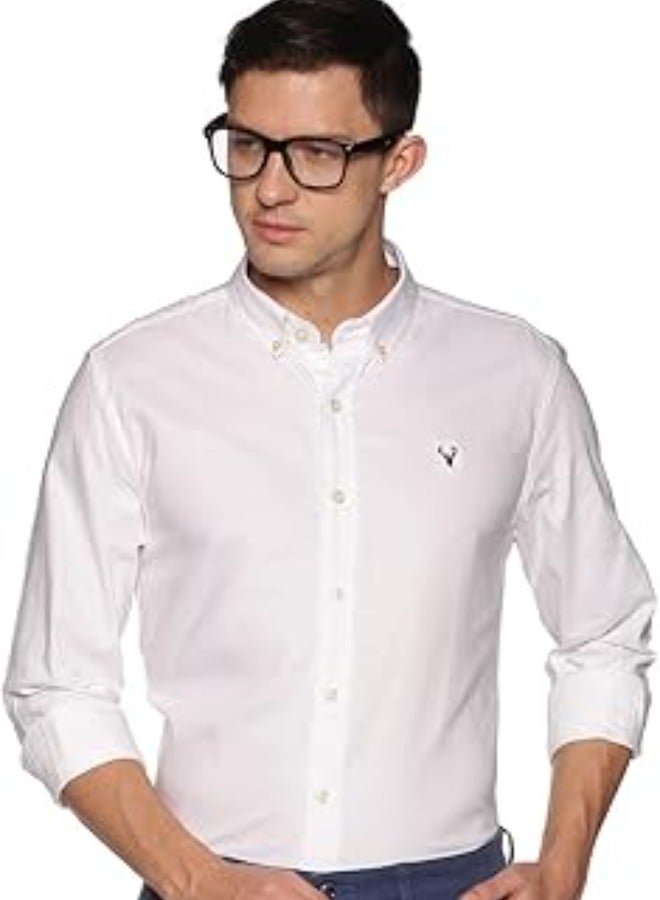 U.S. ELK Men's Button Down Shirt | Casual Slim Fit, Long Sleeve Oxford Shirts For Men | Smart Fit Cuff - White