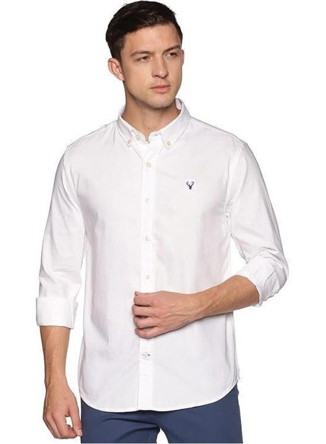 U.S. ELK Men's Button Down Shirt | Casual Slim Fit, Long Sleeve Oxford Shirts For Men | Smart Fit Cuff - White