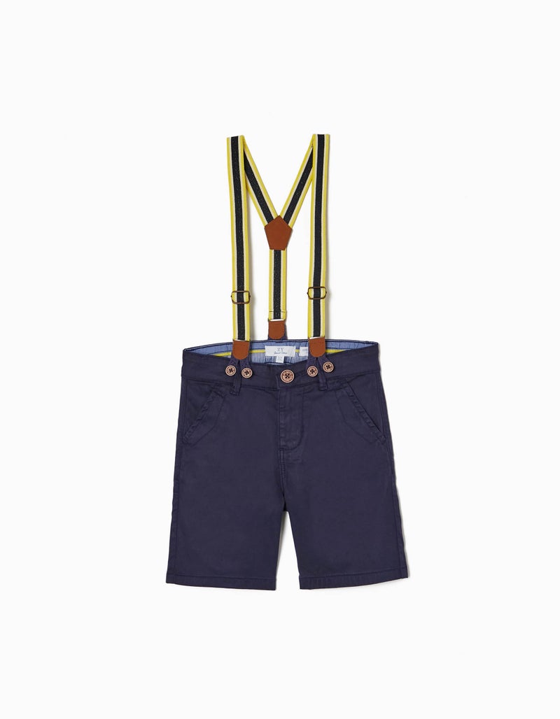 Chino Shorts + Braces for Boys, Blue