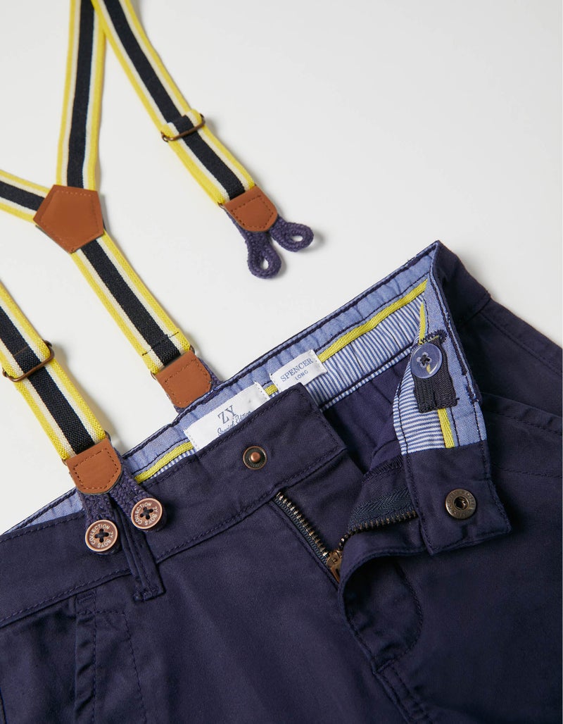 Chino Shorts + Braces for Boys, Blue