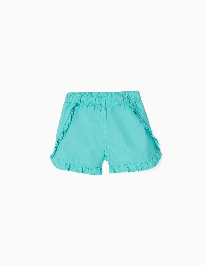 Shorts with Ruffles, Aqua Green